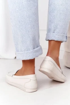 Damskie buty S.Barski Mokasyny Damskie Skórzane*Damskie Skórzane Mokasyny S.Barski 97630 Ecru