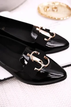 Damskie Boto Damskie Skórzane Mokasyny Baleriny Lakierowane Czarne Mary-Jane