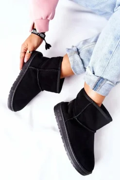 Sale Big Star Shoes Damskie Skórzane Śniegowce Big Star II274440 Czarne