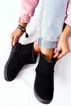 Sale Big Star Shoes Damskie Skórzane Śniegowce Big Star II274440 Czarne