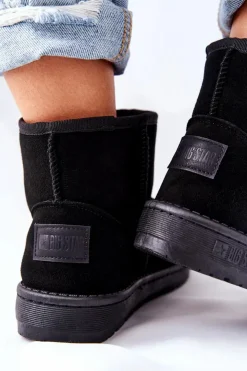 Sale Big Star Shoes Damskie Skórzane Śniegowce Big Star II274440 Czarne
