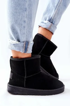 Sale Big Star Shoes Damskie Skórzane Śniegowce Big Star II274440 Czarne