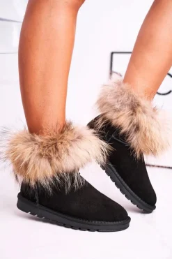 Boto Śniegowce Damskie*Damskie Skórzane Śniegowce Z Futerkiem Czarne Alexa Czarny