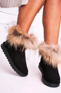 Boto Śniegowce Damskie*Damskie Skórzane Śniegowce Z Futerkiem Czarne Alexa Czarny