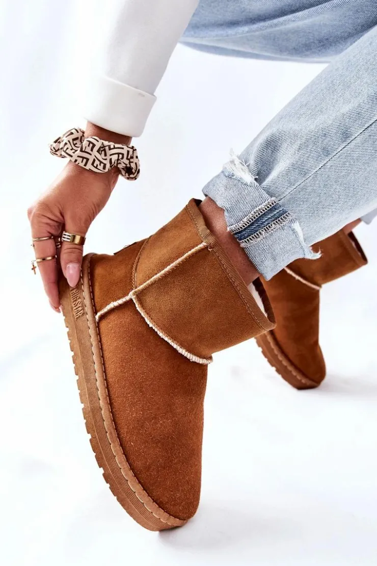 Big Star Shoes Śniegowce Damskie*Damskie Skórzane Śniegowce Big Star II274441 Camel