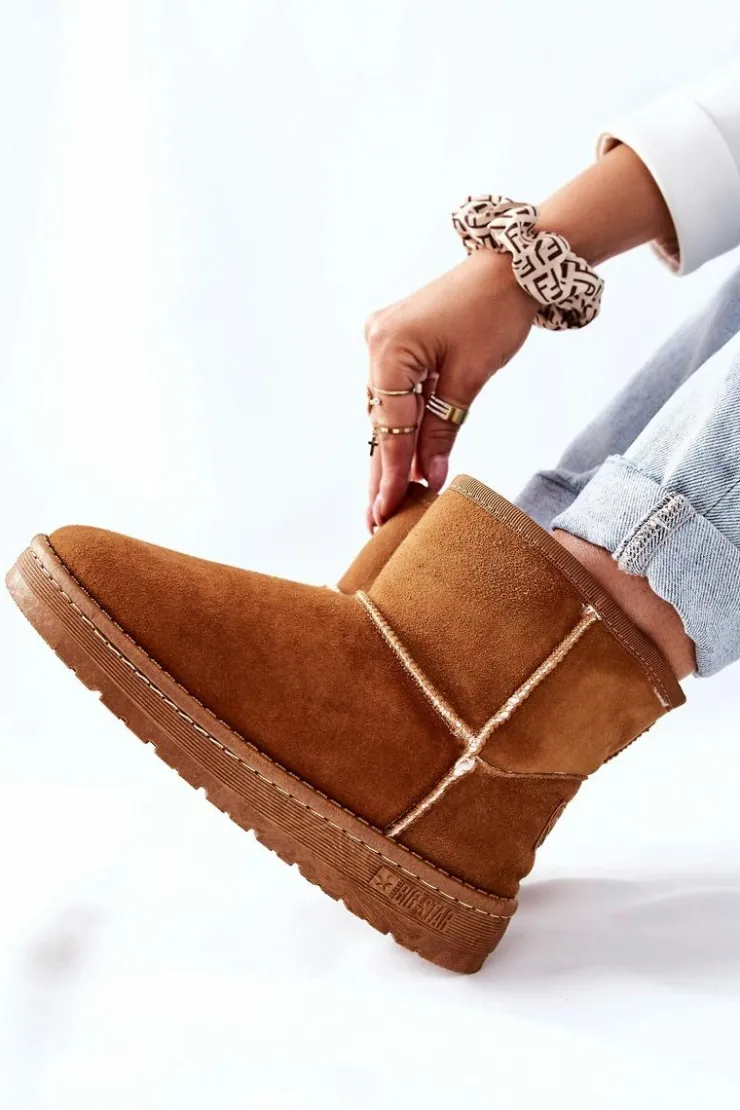 Big Star Shoes Śniegowce Damskie*Damskie Skórzane Śniegowce Big Star II274441 Camel