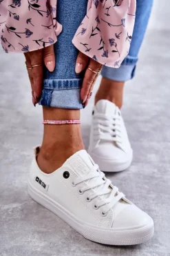 Big Star Shoes Trampki Damskie Big Star|Trampki Damskie Niskie*Damskie Skórzane Niskie Trampki Big Star KK274010 Białe Biały