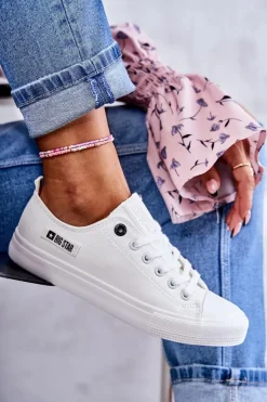 Big Star Shoes Trampki Damskie Big Star|Trampki Damskie Niskie*Damskie Skórzane Niskie Trampki Big Star KK274010 Białe Biały