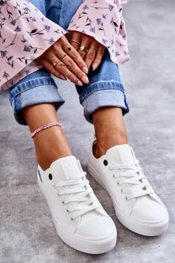 Big Star Shoes Trampki Damskie Big Star|Trampki Damskie Niskie*Damskie Skórzane Niskie Trampki Big Star KK274010 Białe Biały