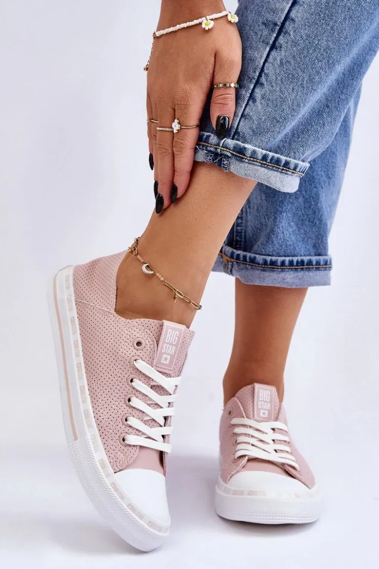 Online Big Star Shoes Damskie Skórzane Niskie Trampki Big Star LL274015 Różowe
