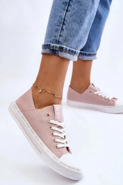 Online Big Star Shoes Damskie Skórzane Niskie Trampki Big Star LL274015 Różowe