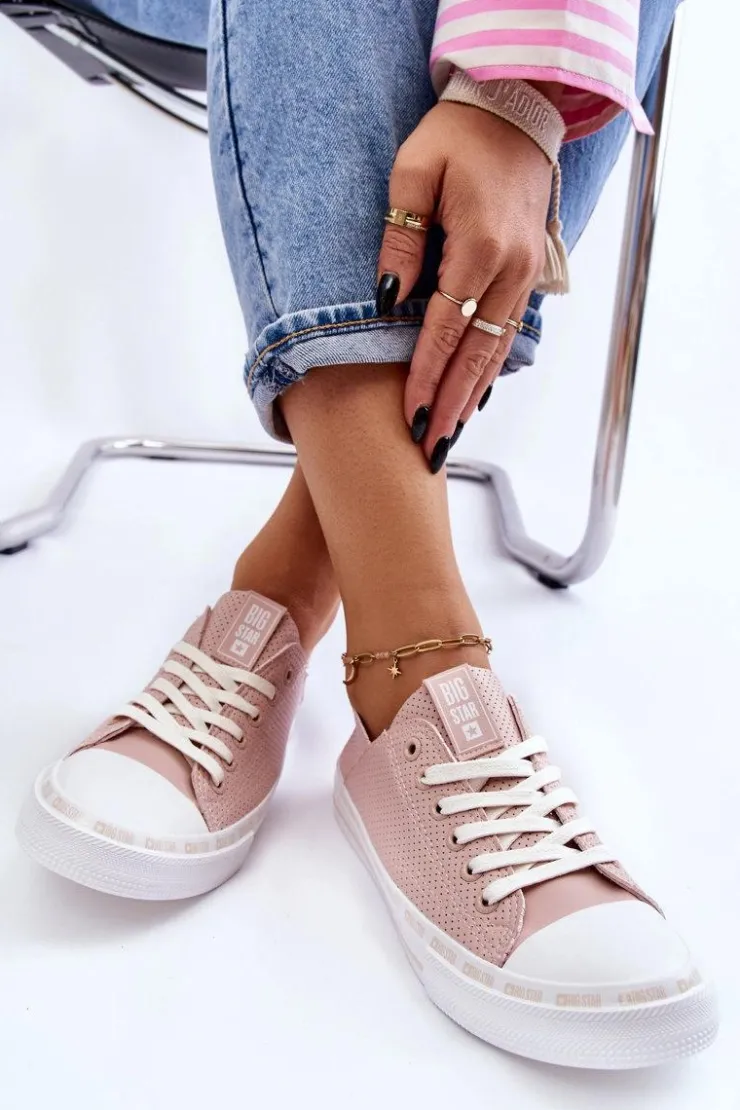 Online Big Star Shoes Damskie Skórzane Niskie Trampki Big Star LL274015 Różowe