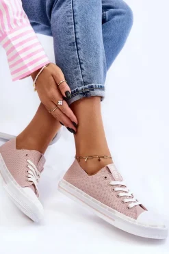 Online Big Star Shoes Damskie Skórzane Niskie Trampki Big Star LL274015 Różowe