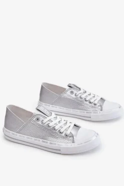 Damskie Big Star Shoes Damskie Skórzane Niskie Trampki Big Star LL274016 Srebrne