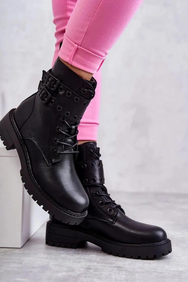 New Boto Damskie Skórzane Ocieplane Botki Czarne Silvor Czarny