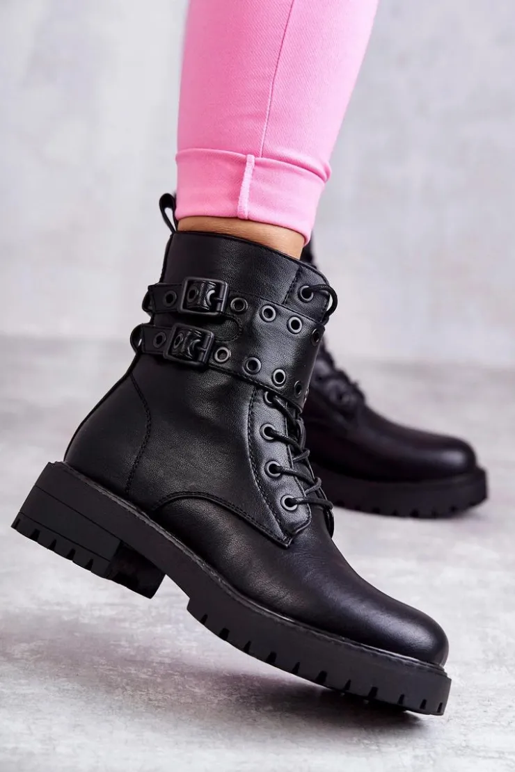 New Boto Damskie Skórzane Ocieplane Botki Czarne Silvor Czarny