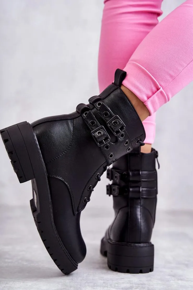 New Boto Damskie Skórzane Ocieplane Botki Czarne Silvor Czarny