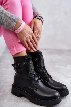 New Boto Damskie Skórzane Ocieplane Botki Czarne Silvor Czarny