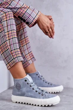 Big Star Shoes Trampki Ocieplane|Trampki Damskie Big Star*Damskie Skórzane Ocieplane Trampki Big Star EE274115 Jasnoe Niebieski