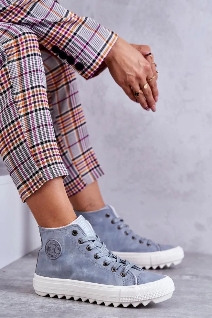 Big Star Shoes Trampki Ocieplane|Trampki Damskie Big Star*Damskie Skórzane Ocieplane Trampki Big Star EE274115 Jasnoe Niebieski