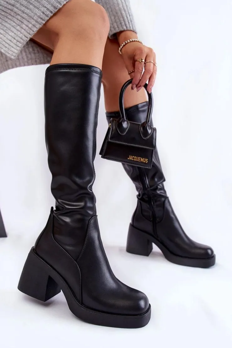 Damskie Buty Sergio Leone Damskie Skórzane Ocieplane Kozaki Na Zamek Czarne Slavis