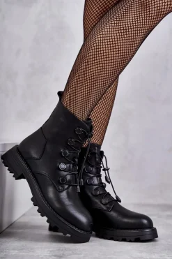 Boto Czarne Botki|Botki Zimowe Damskie*Damskie Skórzane Ocieplane Botki Ze Ściągaczem Czarne Helia