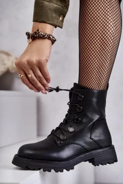 Boto Czarne Botki|Botki Zimowe Damskie*Damskie Skórzane Ocieplane Botki Ze Ściągaczem Czarne Helia