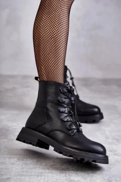 Boto Czarne Botki|Botki Zimowe Damskie*Damskie Skórzane Ocieplane Botki Ze Ściągaczem Czarne Helia