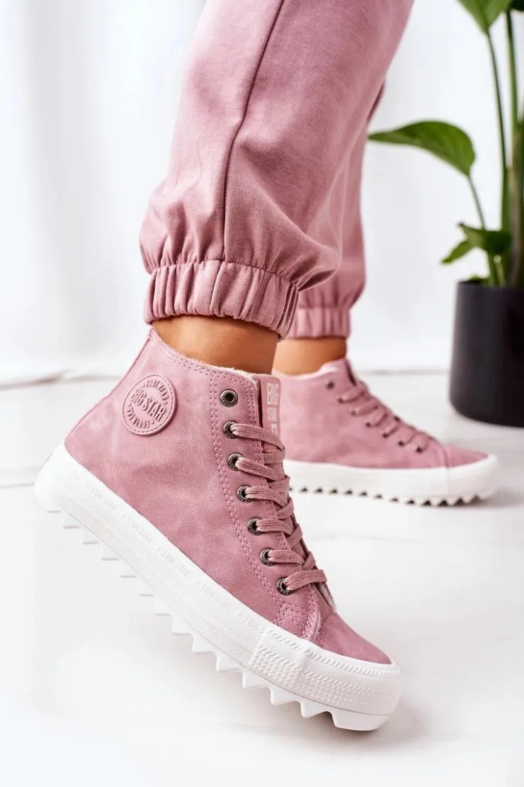 Big Star Shoes Trampki Ocieplane|Trampki Damskie Big Star*Damskie Skórzane Ocieplane Trampki Big Star EE274113 Różowe