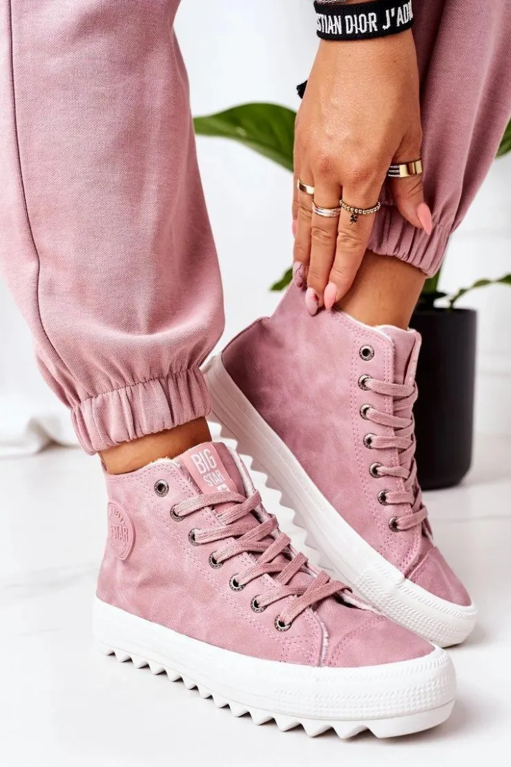 Big Star Shoes Trampki Ocieplane|Trampki Damskie Big Star*Damskie Skórzane Ocieplane Trampki Big Star EE274113 Różowe