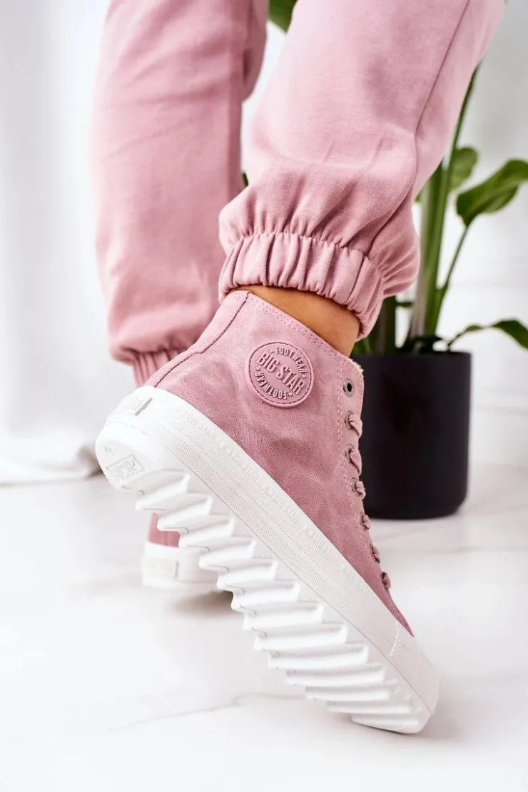 Big Star Shoes Trampki Ocieplane|Trampki Damskie Big Star*Damskie Skórzane Ocieplane Trampki Big Star EE274113 Różowe