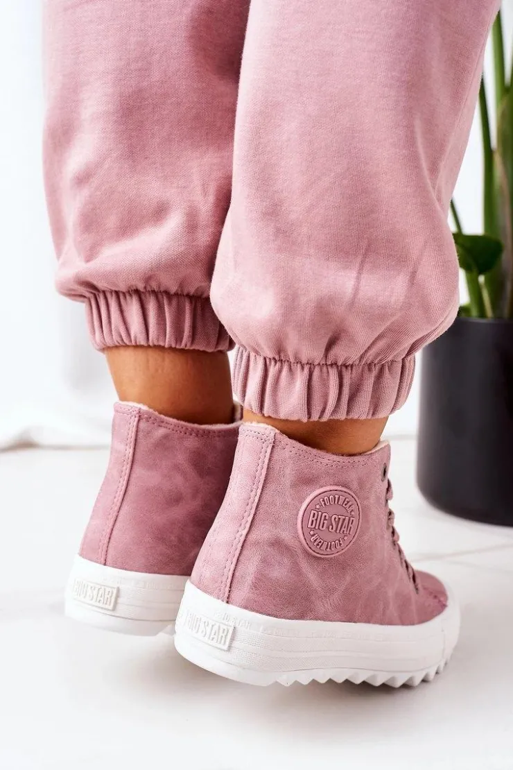 Big Star Shoes Trampki Ocieplane|Trampki Damskie Big Star*Damskie Skórzane Ocieplane Trampki Big Star EE274113 Różowe