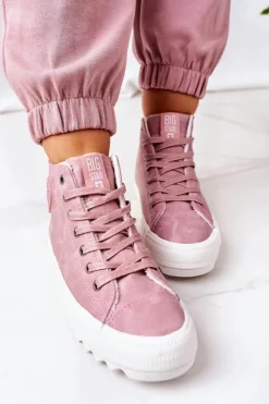 Big Star Shoes Trampki Ocieplane|Trampki Damskie Big Star*Damskie Skórzane Ocieplane Trampki Big Star EE274113 Różowe