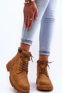 Clearance Boto Damskie Skórzane Ocieplane Trapery Brązowe Poles