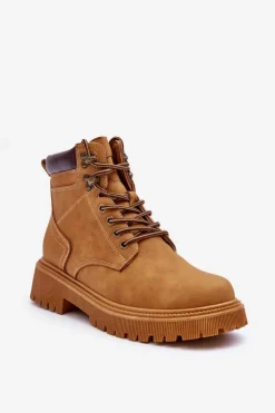 Clearance Boto Damskie Skórzane Ocieplane Trapery Brązowe Poles