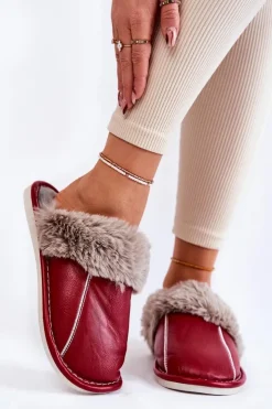 Damskie Boto Damskie Skórzane Papcie Z Futerkiem Czerwone Rossa