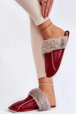 Damskie Boto Damskie Skórzane Papcie Z Futerkiem Czerwone Rossa