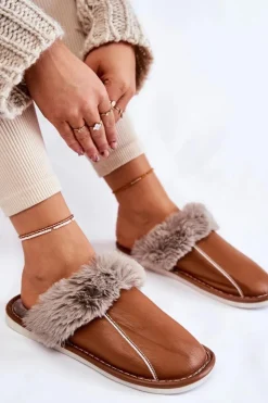 Damskie Boto Damskie Skórzane Papcie Z Futerkiem Brązowe Rossa