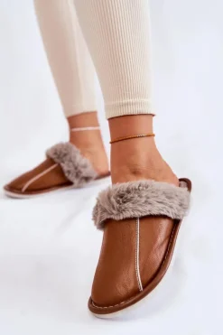 Damskie Boto Damskie Skórzane Papcie Z Futerkiem Brązowe Rossa