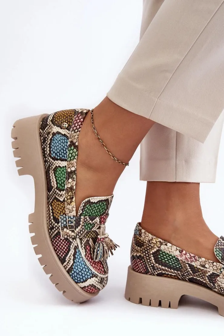 New Maciejka Damskie Skórzane Półbuty Frędzle 05497-45 Multikolor