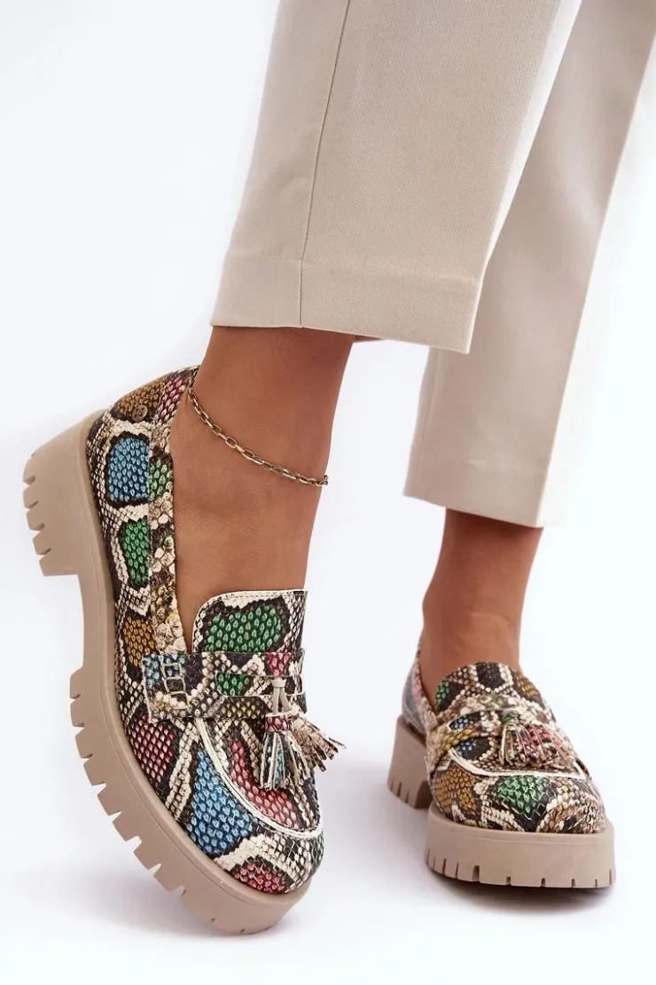 New Maciejka Damskie Skórzane Półbuty Frędzle 05497-45 Multikolor