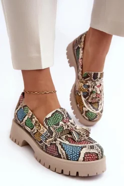 New Maciejka Damskie Skórzane Półbuty Frędzle 05497-45 Multikolor