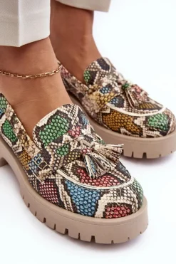 New Maciejka Damskie Skórzane Półbuty Frędzle 05497-45 Multikolor