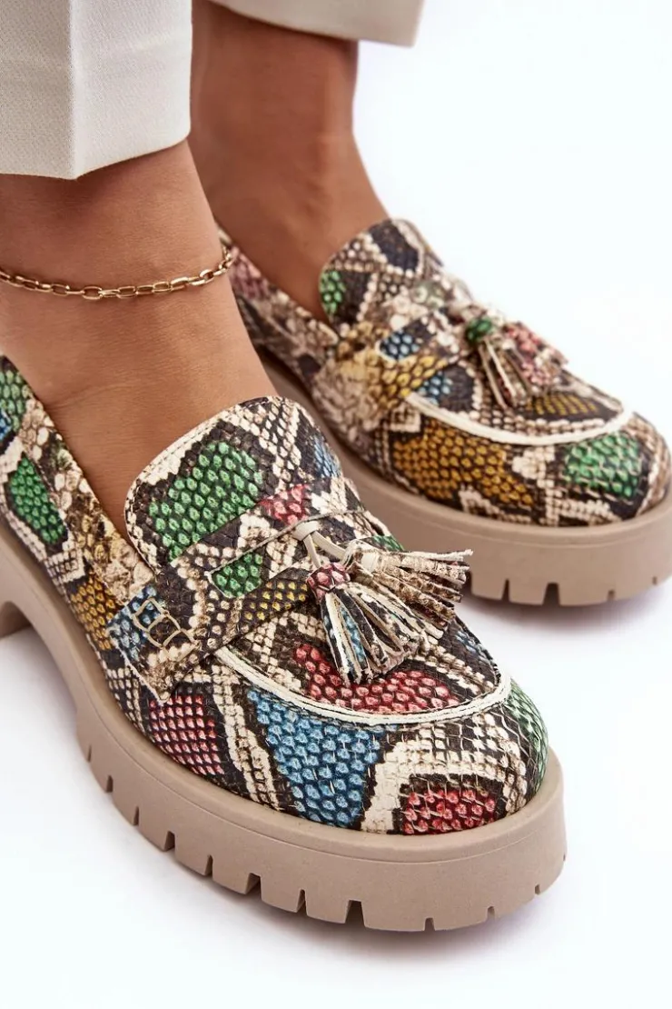 New Maciejka Damskie Skórzane Półbuty Frędzle 05497-45 Multikolor