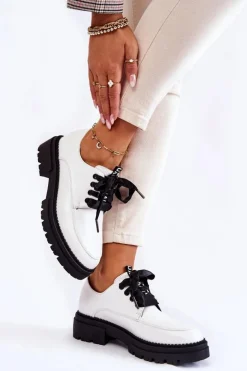 Damskie Boto Damskie Skórzane Półbuty La.Fi 210004W-PU Białe