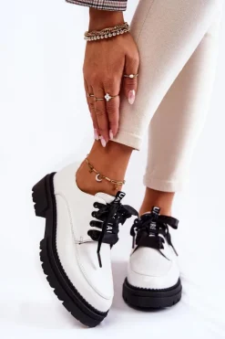 Damskie Boto Damskie Skórzane Półbuty La.Fi 210004W-PU Białe