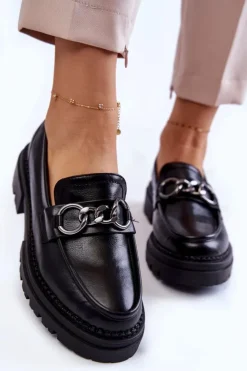 Boto Damskie Skórzane Półbuty Loafery La.Fi Czarne Willows