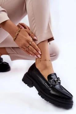 Boto Damskie Skórzane Półbuty Loafery La.Fi Czarne Willows