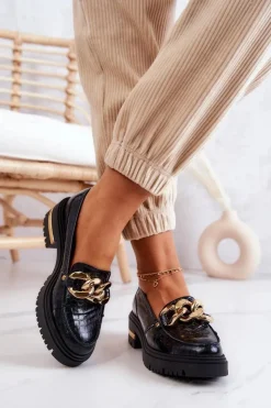 Outlet Boto Damskie Skórzane Półbuty Loafery Czarne Mollie