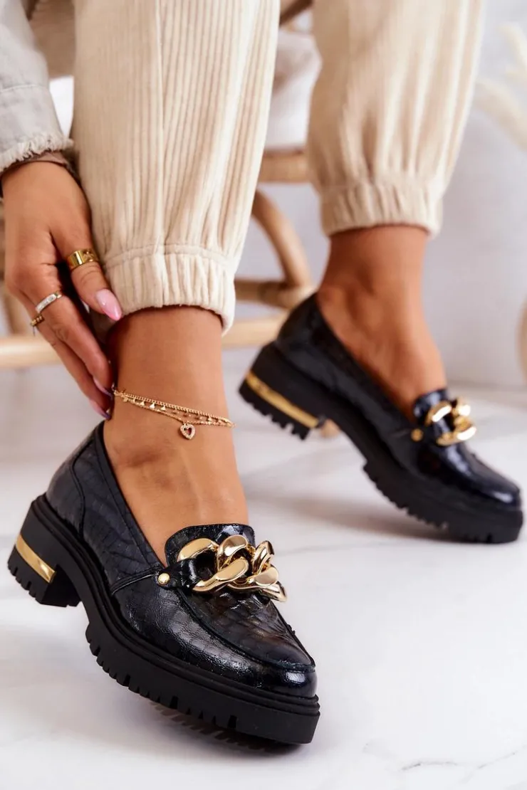 Outlet Boto Damskie Skórzane Półbuty Loafery Czarne Mollie